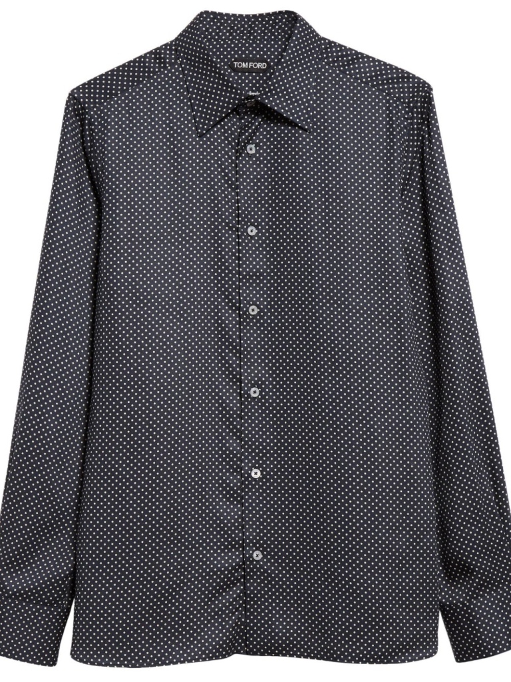 Tom Ford Navy Blue White Polka Dot Print Lyocell Button Down Dress Shirt
